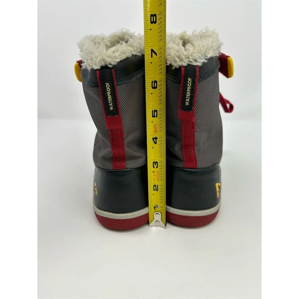 PLAE Noel Winter Snow Boots Unisex Kids Black Red Waterproof Faux Fur Size 4.5